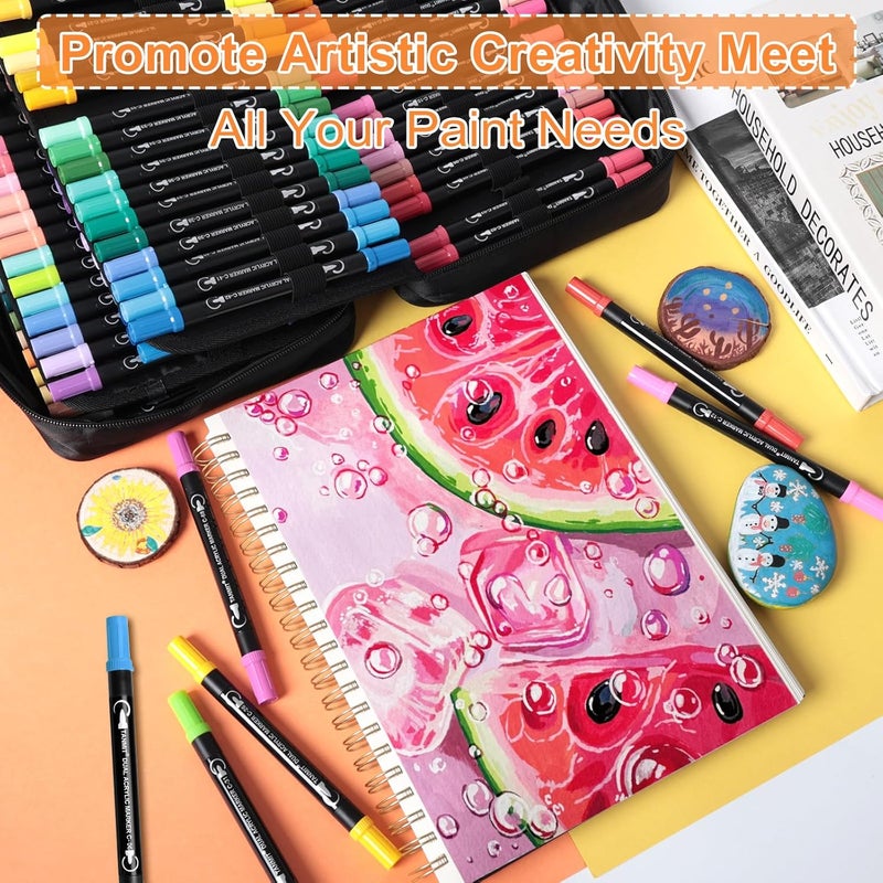 TANMIT 124 Colors Acrylic Paint Pens, Dual Tip Acrylic Paint Markers with Brush Tip and Fine Tip, Acrylic Pens for Rock Painting, Wood, Canvas, Stone, Glass, Ceramic,DIY Crafts Making Art Supplies - Image 5